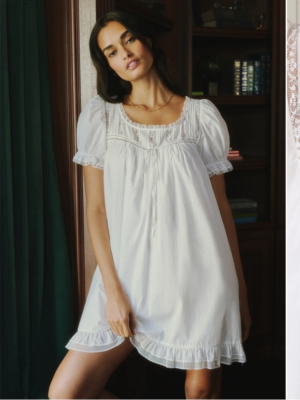 Few moda 100% cotton White Lace-Trim Mini Dress